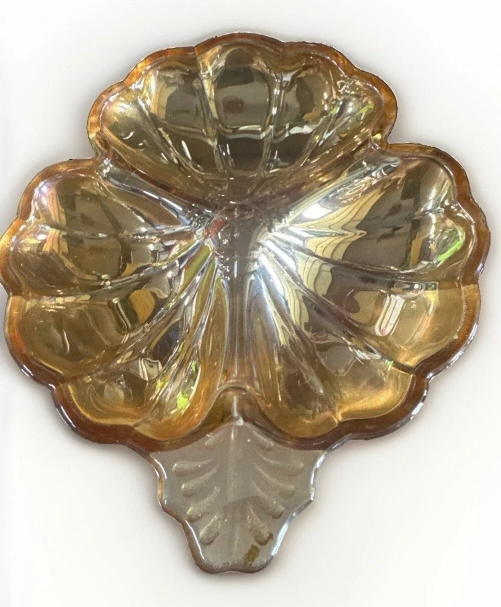 #Vintage Jeannette Glass  Amber Marigold Carnival Glass Candy Dish #Beautiful